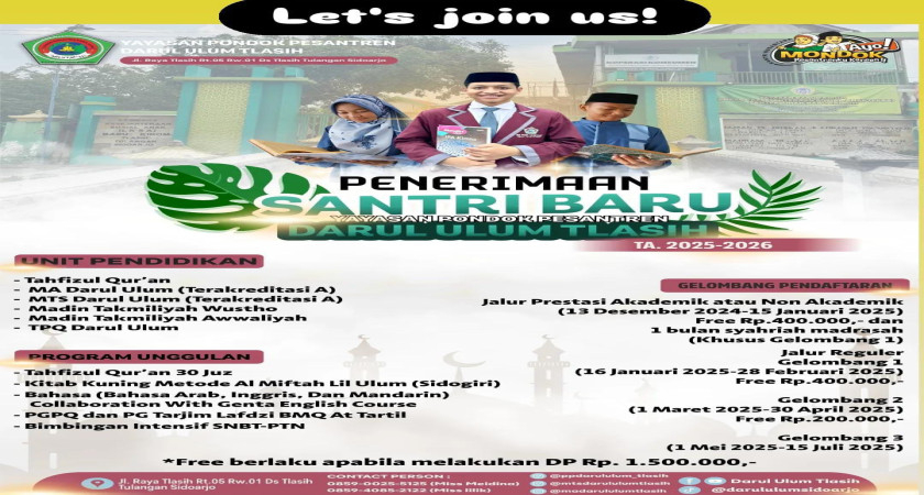 PENERIMAAN SANTRI BARU GELOMBANG 3 TA. 2025/2026
